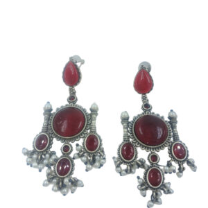 Elegant Oxidized Brass Earrings with Red Gemstones for Traditional.