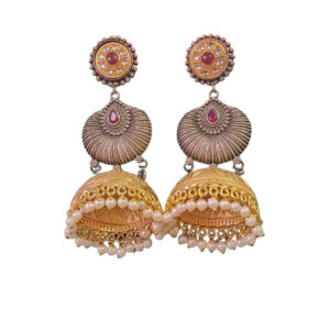 Traditional Oxidized Brass Jhumka Earrings with Kundan and Pearl Detailing by Anvaya Collections for Women