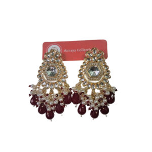 Oxidized Earrings with Maroon Beads and Pearls – Ethnic Wedding Jewelry for Women