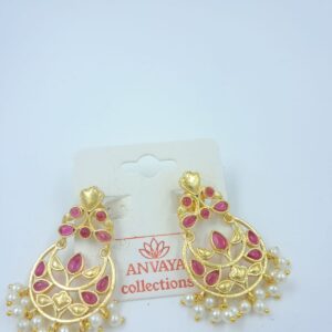 Anvaya Collections  Oxidized  Earrings with Pink Stone Floral Design and Pearl Drops