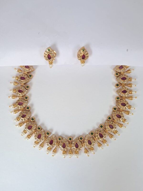 Necklace Set with Pearl Drops, South Indian Style Choker with Matching Earrings