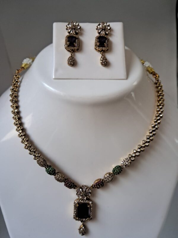 Necklace and Earrings Set with Purple Stone Pendant, Beaded Design Jewellery for Women