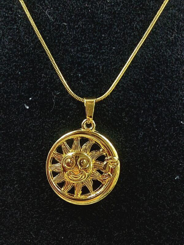 Anti Tarnish, Elegant Gold-Toned Sun Face Pendant Necklace, , Fashion Jewelry for Women