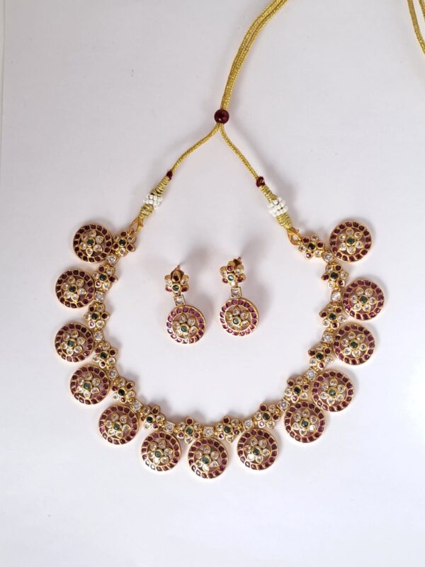 Traditional Gold Toned Kundan Necklace Set with Earrings , Imitation One Gram Jewellery for Women