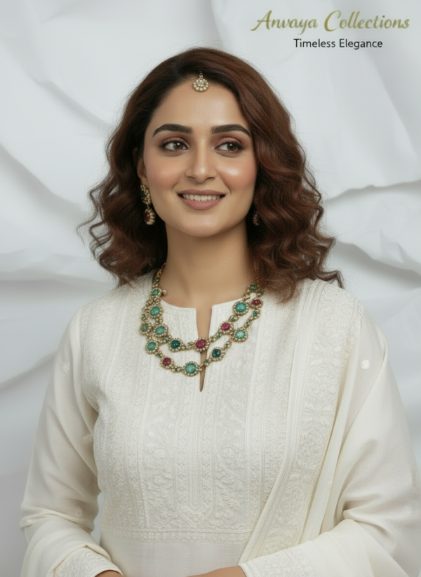 Multicolor  Necklace Set with Matching Earrings,  Double Layer Necklace for Women