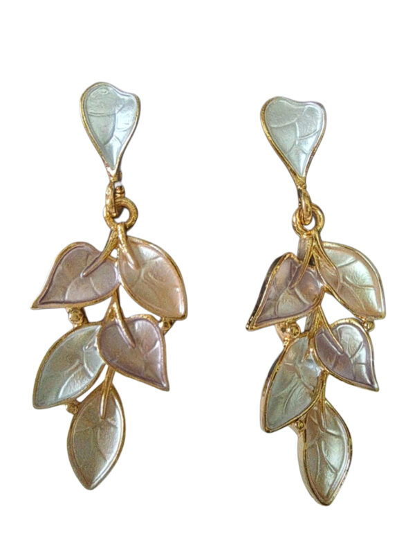 Anti Tarnish, Elegant Pearl White Cascading Leaf Drop Earrings, Fashion Jewelry,  Dangle Style for Women